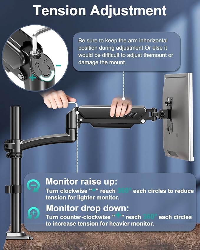 Single Monitor Mount Arm, VESA Desk Mount Stand for 13-32 inch Computer Screen up to 22 lbs, Adjustable Height Tall Monitor Arm with Tilt Swivel Rotation, VESA 75 100mm, Black, Freelift