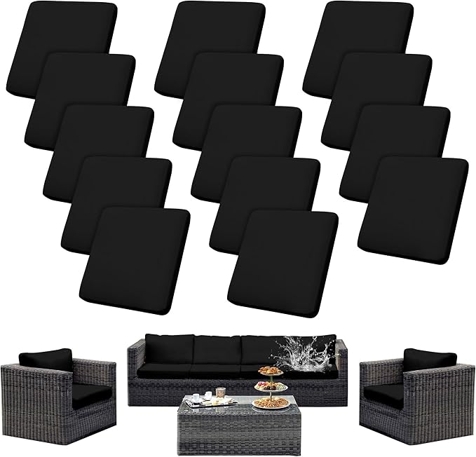 14Pcs Patio Cushion Covers Waterproof, Outdoor Cushion Covers, Stretch Couch Covers, Patio Couch Slipcovers, Patio Cushion Covers Replacement, Outdoor Chair Cushion Covers (Black)