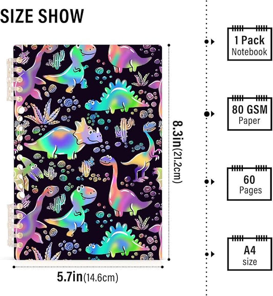 senya Spiral Notebook Ruled 2 Pcs, Rainbow Dinosaurs Journals for Study and Notes 60 Pages with Durable Hardcover
