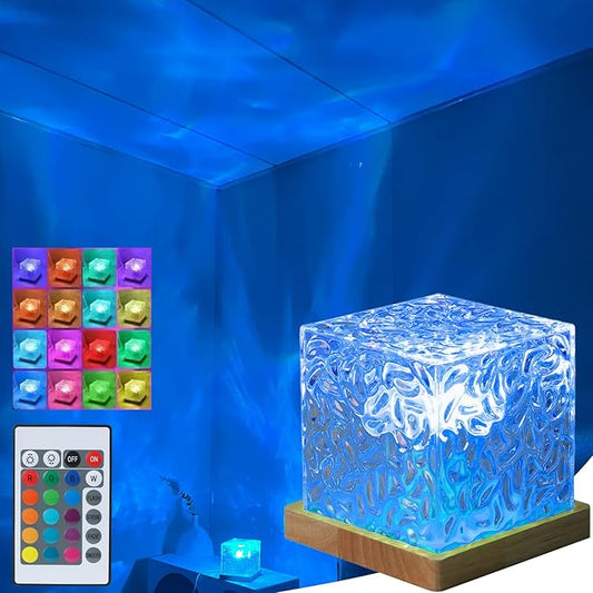 Aurora Ocean Wave Lights Projector,16 Colors 4 Modes Cube Northern Lights Dimmable Ambient Mood Lighting,Crystal Color Changing Night Light for Bedroom Playroom Room Decor