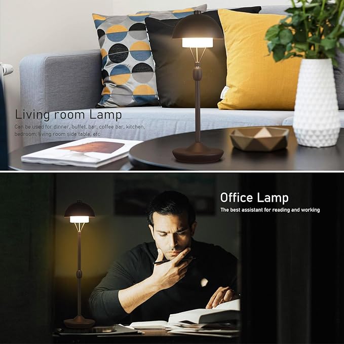 Modern Table Lamp Cordless Portable Desk Lamp, 2700K Stepless Dimming Rechargeable Battery Operated LED Lights for Bedroom, USB-C Charging, Restaurant/Bar/Night Light/Gifts (Sand Black)