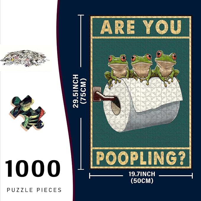1000 Piece Wooden Frog Jigsaw Puzzle are You Pooping Adults & Kids Time Killing Challenge Stress Relief Quiet Play for Rainy Days Long Car Rides & Indoor Fun 29.5x19.7 Inch