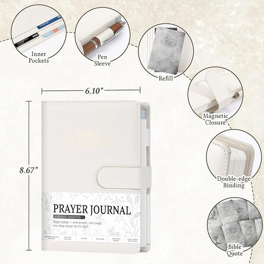 Ospelelf Faux Leather Christian Bible Study Journal for Women, Daily Inspirational Planner Notebook, Mental Health Journal Stress Relief, Undated 3 Month, Beige