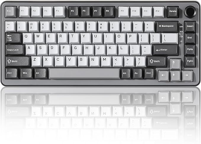 YUNZII B75 PRO Wireless Mechanical Keyboard,75% Layout with Knob,Hot Swap Gasket Custom Structure,Creamy Pre-lubed Switches,RGB Backlit,BT/Type-C/2.4G for Win/Mac(Cocoa Cream V2 Switch,Dark Grey)