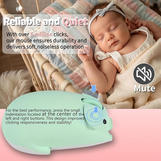 Cute Pig Design Wireless Mouse - Dual Mode Bluetooth & USB, Silent Operation, Ergonomic, Ideal for Laptops & PCs, for Animal Lovers and Family (Green)