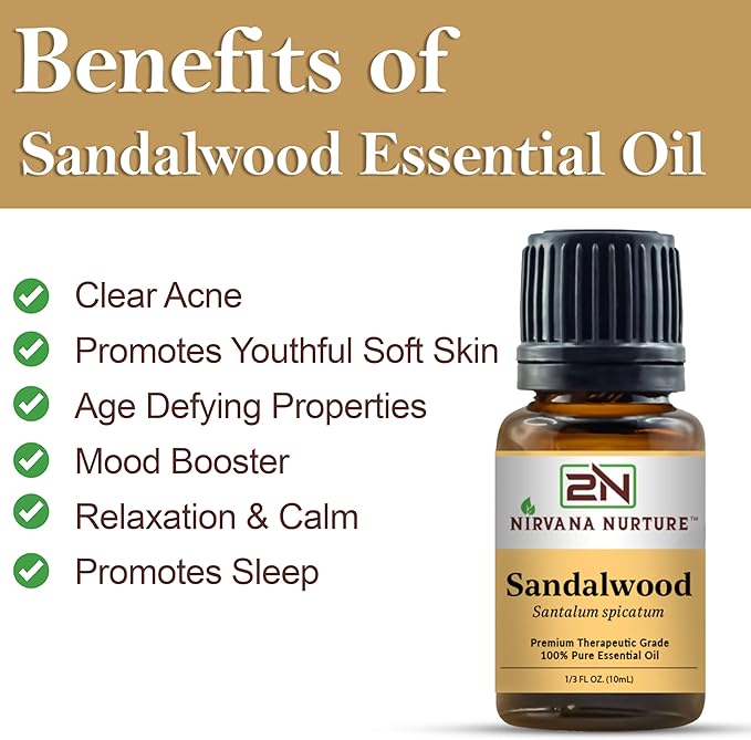 Sandalwood Essential Oil 100% Pure Premium Therapeutic Grade, Undiluted - Aromatherapy Diffuser for Calm and Relaxation, Skin Care, Hair Care