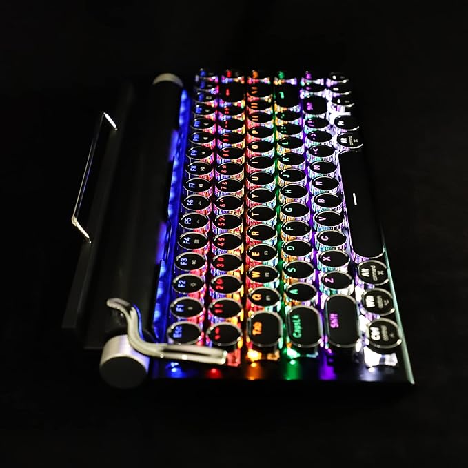 Adventurers Typewriter Style Retro Mechanical Keyboard LED Backlight 83 Keys Bluetooth 5.0 Blue Axis, Suitable Desktop Computers/Laptops Mac/Mobile Punk Keys, Black, 12.8 x 6.6 x 1.6 inches