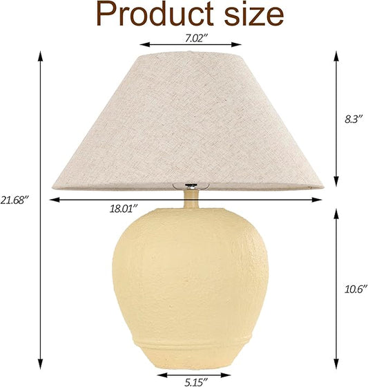 Pia Ricco 21'' Large Cream Base Ceramic Basin Table Lamp for Bedroom, Living Room, Dining Room, Office, Beige Shade
