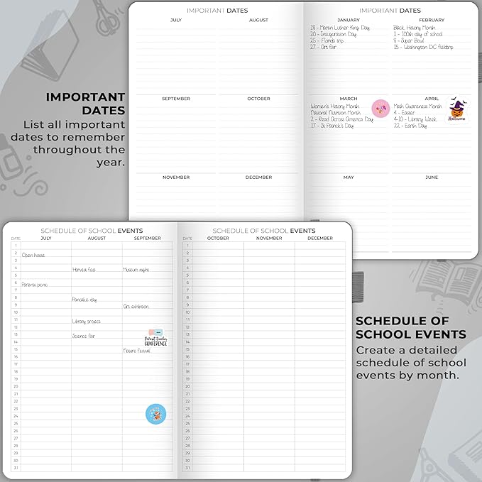 Clever Fox Teacher Planner – School Year Planner with Calendars & Lesson Plans – Teacher Plan Book for Classroom & Homeschool Organization - Undated, A5 Size, Hardcover (Gray)