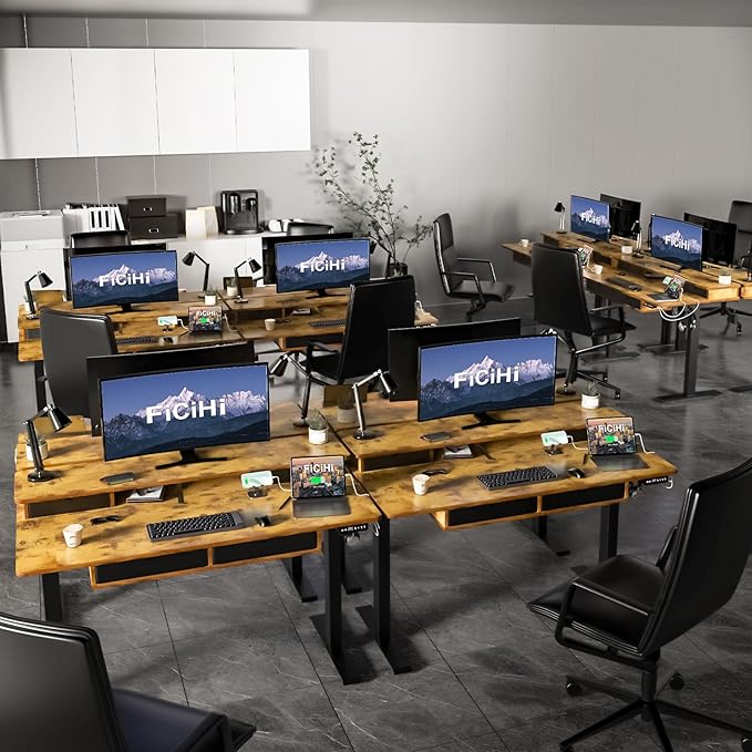 Adjustable Height Standing Desk with 4 Drawers,55 x 30 inches Electric Sit Stand Home Office Desk with Two Tiers, 3 Memory Presets, Monitor Stand Riser, USB A/C Charging Port