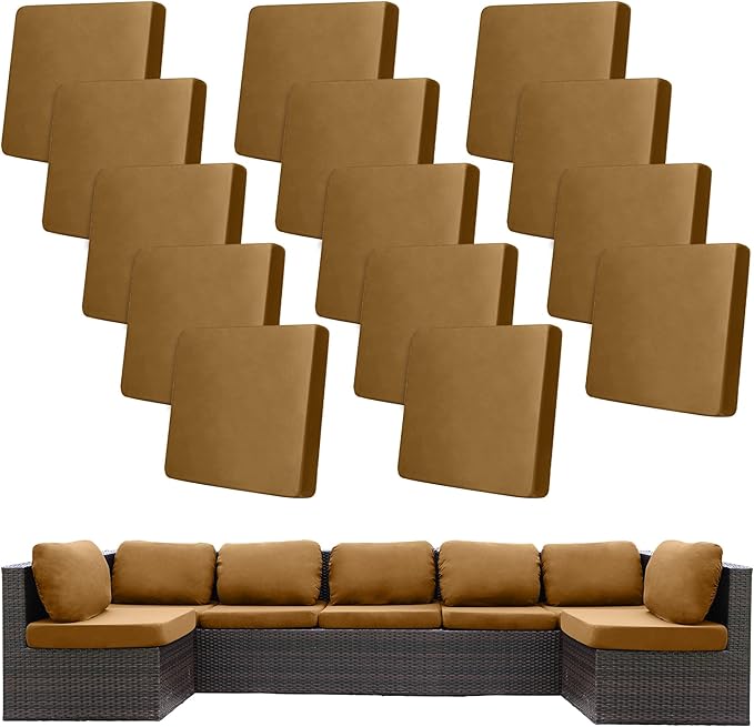 14Pcs Stretch Patio Cushion Covers,Outdoor Couch Covers Replacement,Outdoor Couch & Sofa Slipcovers,for Patio Furniture Cushion Covers,Washable Reusable Furniture Protector (Camel,Cover Only)