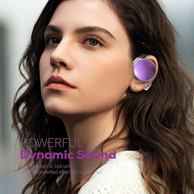 Open Ear Wireless Bluetooth 5.4 Earbuds with 52Hrs Playtime - Over Ear Clip Sport Headphones, Ear Hook Earbuds Built-in Mic, Clip on Earphones Dual Device Pairing, for Running/Gym/Workouts