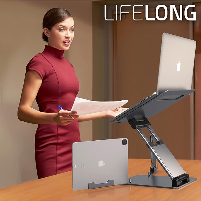 Lifelong Ergonomic Laptop Stand, Adjustable Height up to 20", Laptop Riser Computer Pulpit Stand for Laptops 10-17 Inches, Fits MacBooks, Laptops, Laptop Holder