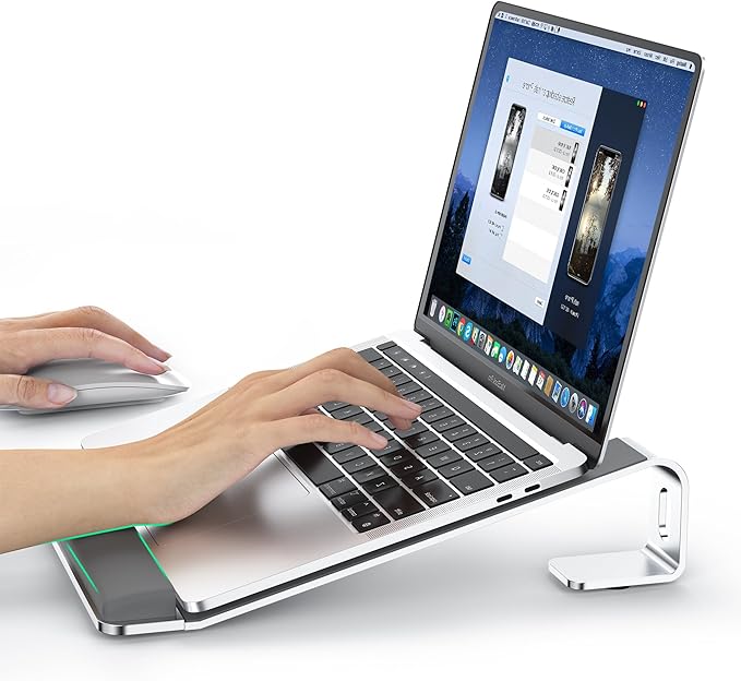Laptop Stand for Desk, Laptop Stand with Wrist Support, Ergonomic Detachable Laptop Riser, Mount, Riser Holder Notebook Stand for MacBook Air Pro, HP, Dell, XPS, HP (10-17") Laptops - Silver