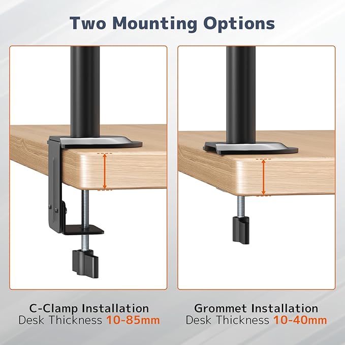 PUTORSEN Dual Monitor Stand for 17-32 Inch Screens,Holds up to 19.8lbs, Full Motion Adjustable Tilt Swivel Rotation, Space-Saving Desk Mount with C-Clamp & Grommet, VESA 75/100mm