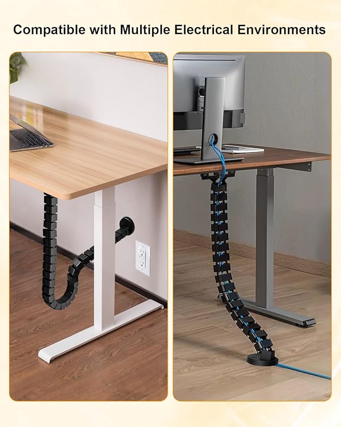 Under Desk Cable Management Vertebrae Fit for Sit Stand Desk Management, Magnetic Fixation Adjustable Length Cable Management Spinal, Flexible Chain Raceway Black