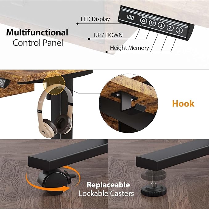 XINYAO Electric Standing Desk with 5 Drawers, 55x24 Inch Height Adjustable Sit Stand Up Desk with Storage Support 290lbs Ergonomic Rising Table with Wheels for Home Office