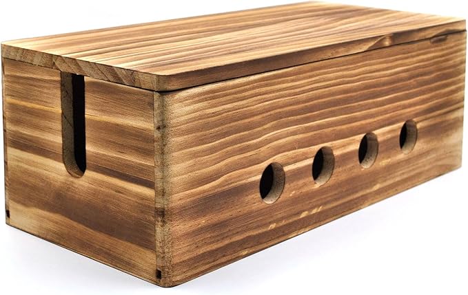 Large Cable Management Box, Wood Cord Hider Box & Organizer for Power Strip Hider Cable Storage for Office, TV Wires, Desk Cord Organizer, 14" x 5.9" x 5.1", Vintage Walnut (Vintage Walnut-lid)