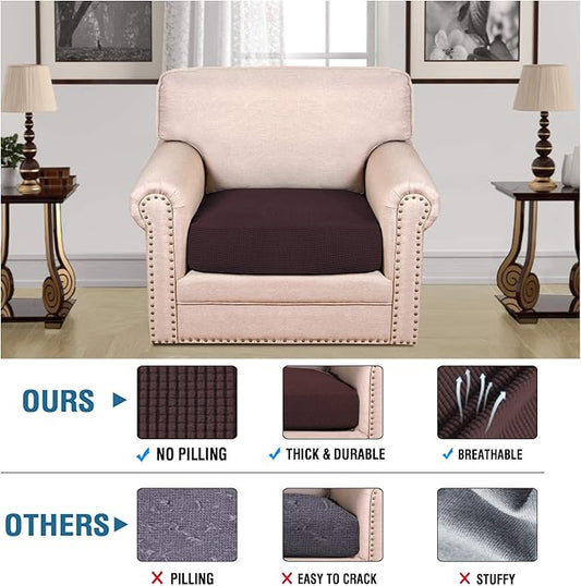 H.VERSAILTEX Stretch Couch Cushion Covers Individual Seat Sofa Chair Slipcovers Cushion Protector Cover Featuring Jacquard Textured Twill Fabric(1 Cushion Chair Cover, Chocolate)