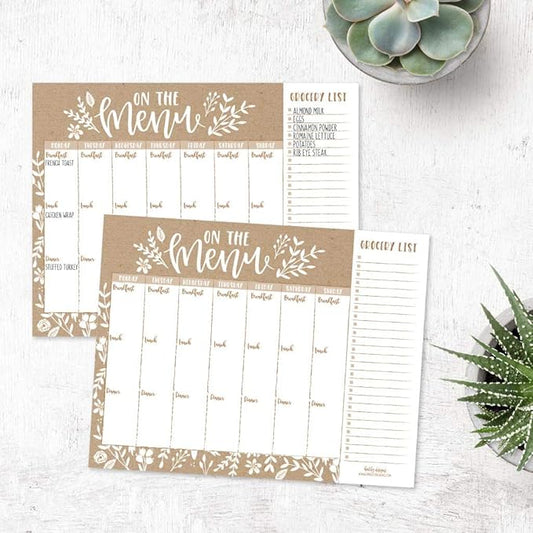 Hadley Designs - Rustic Weekly Meal Planning Calendar Grocery Shopping List Magnet Pad for Fridge, Week Diet Planner Tools Refrigerator What to Eat Dinner Notepad