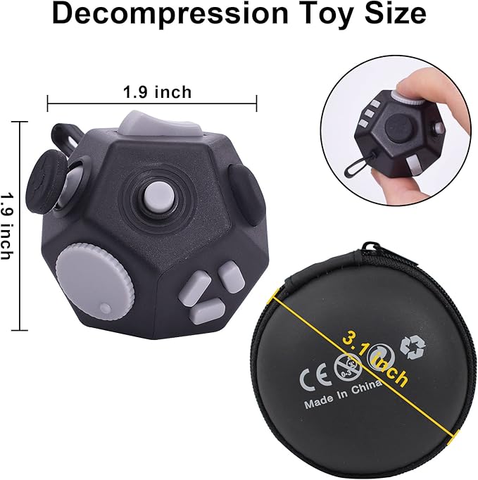 Mini Fidget Toys Cube,12 Sided Cube Toys Relief Stress,Anxiety, Depression,Autism for Kids Adults Improve Focus and Kill Time (Black)