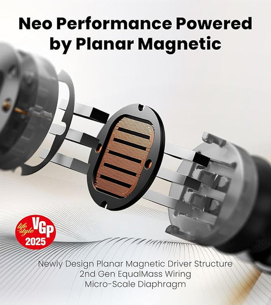Edifier NeoBuds Planar Wireless Bluetooth Earbuds, 12mm Planar Magnetic Drivers, Hi-Res Audio, LDAC, Snapdragon Sound, Hybrid ANC, Bluetooth 5.4 & Dual Device Connection, Wireless Charging, 6 Mics