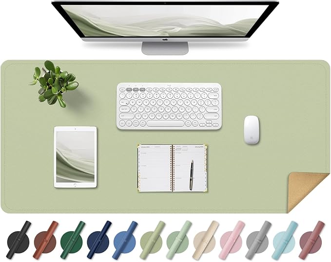 Non Slip Desk Mat, 31.5" x 15.7" PU Leather Desk Pad, Cork Desk Mat for Desktop, Desk Pad for Keyboard and Mouse, Ideal for Office and Home, Matcha