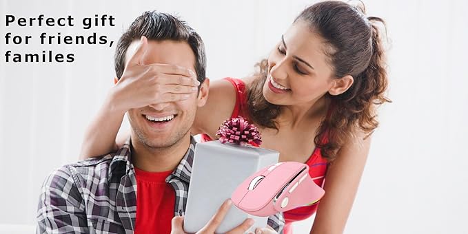 Ergonomic Mouse Dual Mode(Bluetooth+USB)Pink Rechargeable Vertical Carpal Tunnel Cordless Bluetooth Mice for PC/Laptop/Computer/Tablet/ipad/Macbook Air/Pro Office Work Women Girl Gift,Double Click Key