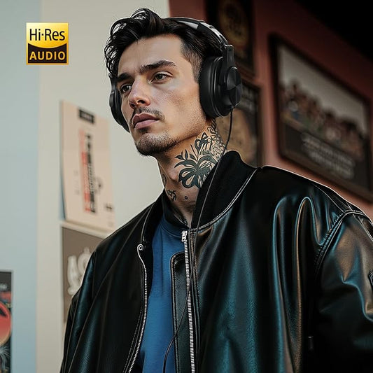 OneOdio A71D Wired Over-Ear Headphones, Studio Monitor Headsets, Hi-Res DJ Stereo Headphone with Foldable Design, 3.5/6.35MM Plug for AMP Recording Podcast Mixing PC Guitar - Black