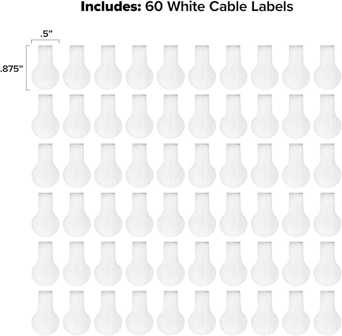 Cable Labels by Wrap-It Storage, Mini, White (60 Pack) Cord Labels, Wire Labels, Cable Tags and Wire Tags for Cable Management and Organizer for Electronics, Computers and More