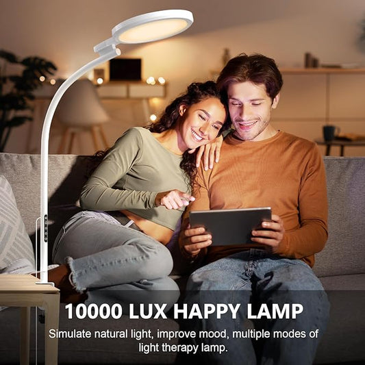 Light Therapy Lamp,10000 Lux UV-Free Sun Lamp, 5 Colors & 5 Brightness Levels Desk Therapy Lamp with Flexible Gooseneck & Remote & Touch Control