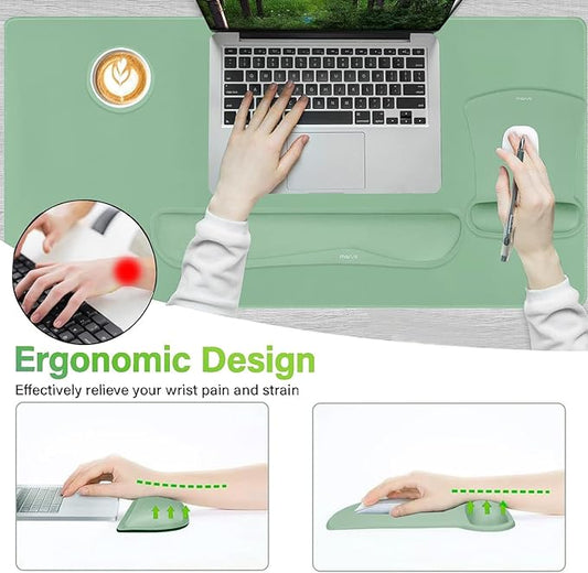 MOSISO Keyboard Mouse Pad Set, Large Gaming Mousepad&Keyboard Wrist Rest&Mouse Wrist Rest&Coaster, Ergonomic Non-Slip Mousepad&Easy Typing Cushion with Memory Foam for Home Office, Emerald Green
