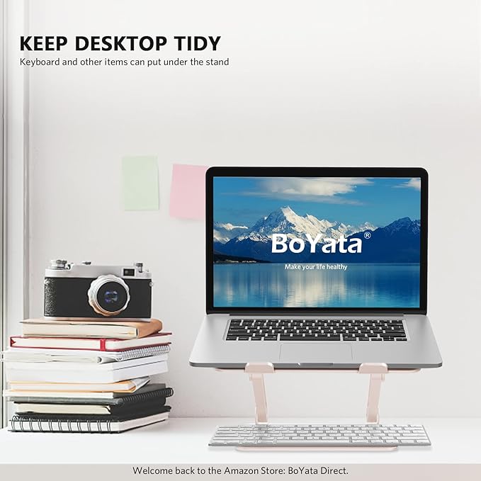 BoYata Laptop Stand, Adjustable Ergonomic Laptop Holder, Aluminium Alloy Notebook Stand Compatible for MacBook Pro/Air, Dell XPS, Lenovo, Samsung Laptops Up to 17 inches-Champagne Gold