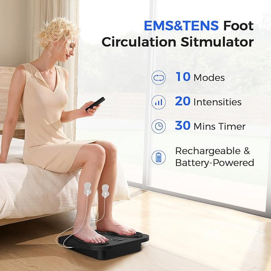 Foot Massager for Neuropathy, Rechargeable TENS EMS Foot Stimulator with 10 Modes 20 Intensities, Feet Circulation Stimulator for Neuropathy, Plantar Fasciitis, Gifts for Mom Dad