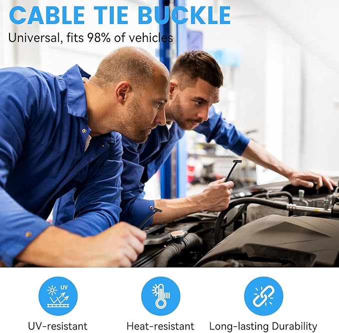 200 Items Universal Nylon Cable Tie Buckle Zip Ties - Heavy Duty Black Wire Ties for Car Automotive Cable Management, Reusable Electrical Cord Ties, Bridas para Cables