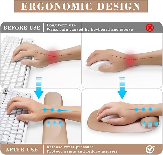Wrist Rest for Keyboard and Mouse, Ergonomic Gel Computer Keyboard Wrist Rest with Memory Foam, Keyboard Wrist Support Pad for Long Hours of Work, Gaming, Studying-Relieve Wrist Pain