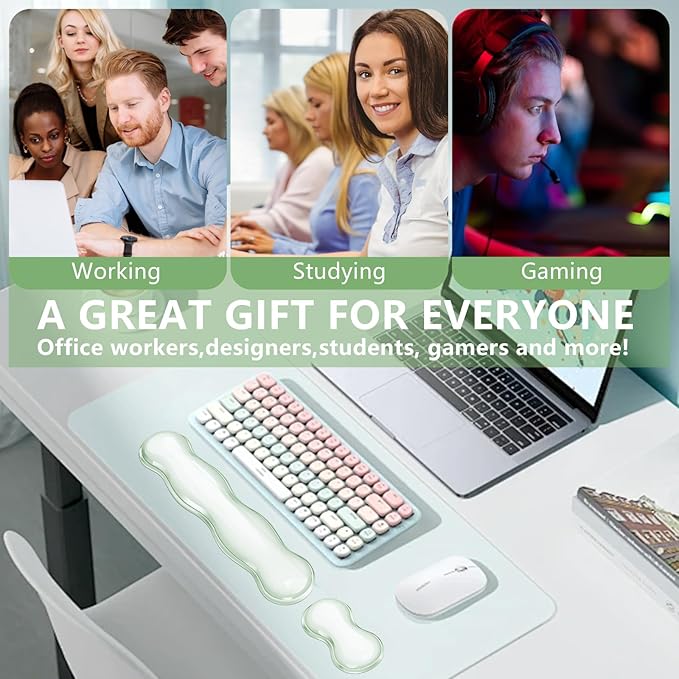 Gel Keyboard and Mouse Wrist Rest, Cute Wrist Support and Arm Support Keyboard Rest for Keyboard and Mouse Typing Pain Relief,Suitable for Office/Computer/Laptop/Gaming(Transparent Green Set )