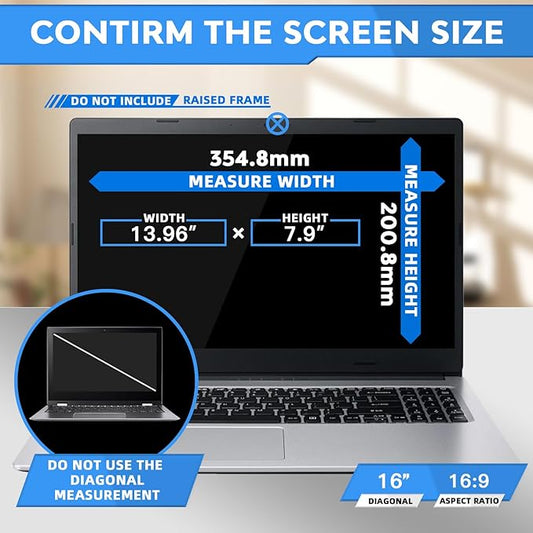ZOEGAA 16 Inch Laptop Privacy Screen Filter for 16:9 Widescreen Display 13.96"x7.9" - Laptop Screen Privacy Shield and Anti Blue Light Anti Glare Screen Protector