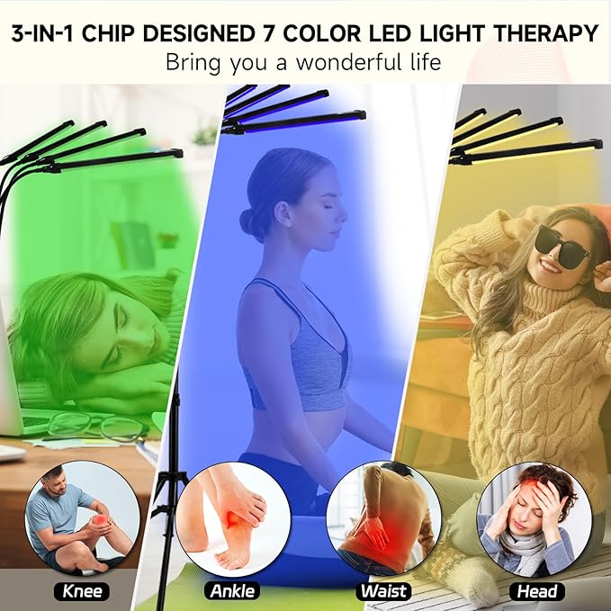 Shyineyou Red Light Therapy for Body, 7 Colors LED Red Light Therapy Lamp with Base Timer, Deep 7 Color Therapy Device for Face, Leg, Knee, Back(7 Color)