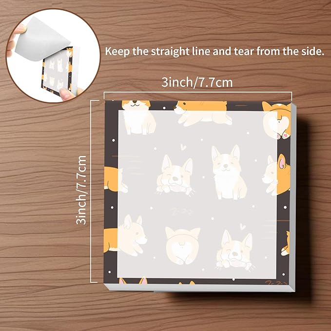 Sticky Notes, 2 Pads, 3x3 inches, Cute Colorful Fun Self-Stick Note Pads, Easy Post, Strong Adhesive Notepad Corgi Dog Pattern