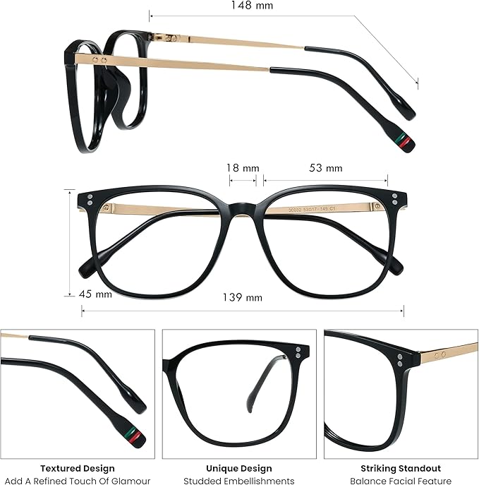 GUDVUE Oversized Blue Light Glasses, Computer Reading/Gaming/Phones Glasses, Anti Glare/UV400/Eye Strain, Large Square Frame