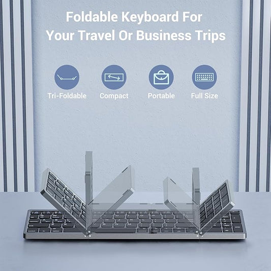 Foldable Keyboard and Mouse for Laptop, Travel Bluetooth Folding Keyboard Mouse with Portable Case, Rechargeable Keyboard for Business, 2.4G Wireless & Bluetooth, for iPad Tablets Laptop iOS Android
