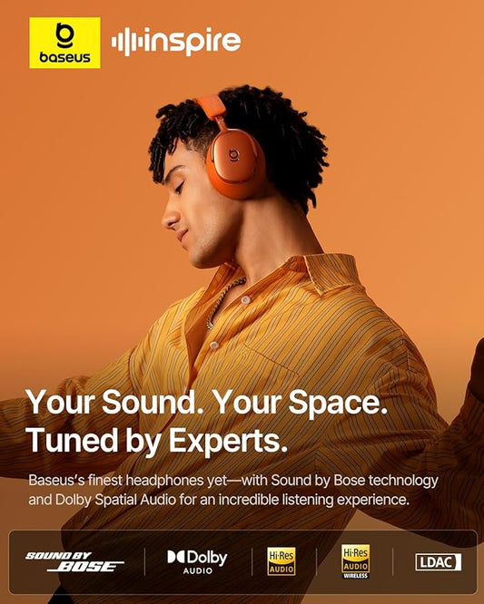 Baseus Inspire XH1 Adaptive Active Noise Cancelling Headphones, Sound by Bose, Dolby Audio, Premium Real-Time Adaptive ANC, Adaptive Tuning Rich Sound, Hi-Res Audio, 100H Playtime - Sunset Coral