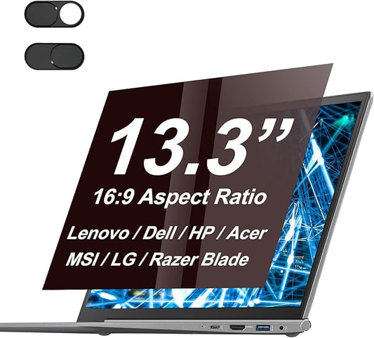 13.3" Laptop Privacy Screen Protector for 16:9 Aspect Widescreen Computer Monitor, 13.3 Inch Eye Protection Privacy Laptop Screen Filter Anti-Glare Anti-Blue Light Privacy Film Bubble Free