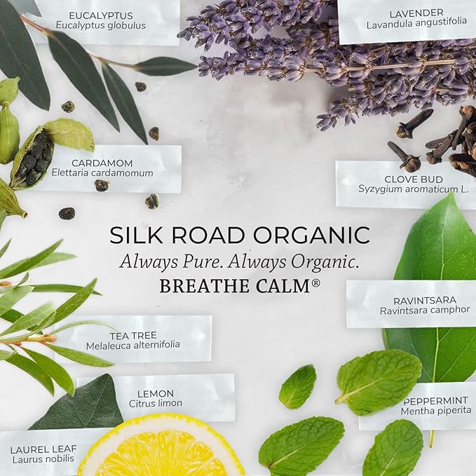 Silk Road Organic Breathe Calm Essential Oil Breathe Easy Blend, 100% Pure USDA Certified Aromatherapy for Cold, Cough, Congestion, Allergy Relief, & Wellness - 10 ml Dropper