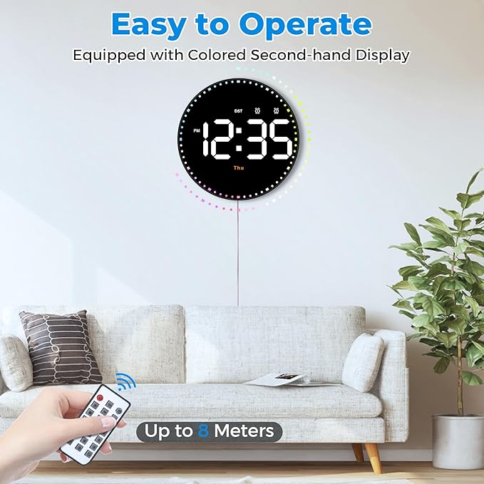 SZELAM Digital Wall Clock,10" Digital Clock Large Display with Remote Control,Adjustable Brightness, Calendar, Temperature, 12/24 H, for Living Room Office Bedroom Elderly Adults