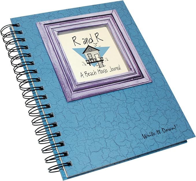 Write it Down series by Journals Unlimited, Guided Journal, R and R, A Beach House Journal, Full-size 7.5"x 9", Blue Hard Cover, Made in USA