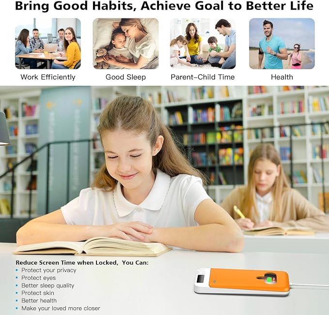 ySky Phone Lock Box with Timer for iPhone and 6.7inch Android Phones, Portable Self-Control Timed Phone Locker to Help Kids,Students,Adults Focus Back,Phone Jail to Prevent Phone Addiction(Orange)