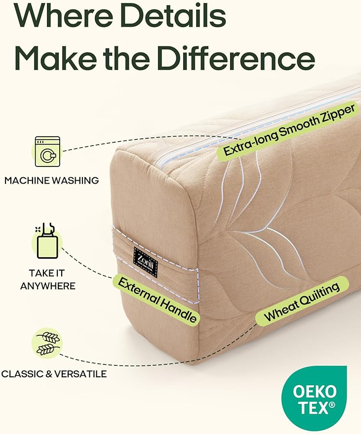 Zonli Yoga Bolster Pillow for Meditation & Restorative Yoga - Rectangular Support Cushion with Removable Cotton Cover & Carry Handle, 26"x11"x7"