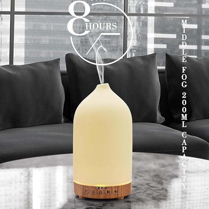 200ML White Noise Ceramic Diffuser,Sleep Sound Machine with 20 Natural Soothing Sounds, 7 Color Lights,Essential Oil Diffuser, Timer for Baby, Kids, Adults, Office, Home(White Grain) Upgrade
